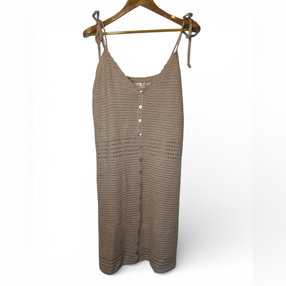 Pink Republic‎ Feminine Beige Knit Pointelle Dress Lined Cotton Blend Silhouette
